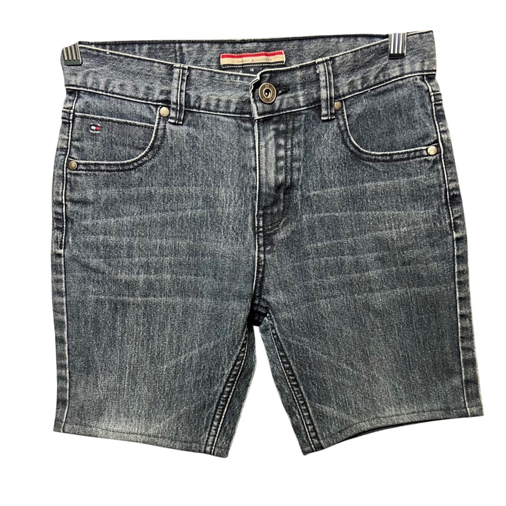 Tommy Hilfiger Women's Denim Bermuda Shorts Size 14 Mid Rise Distressed Wash 6"‎